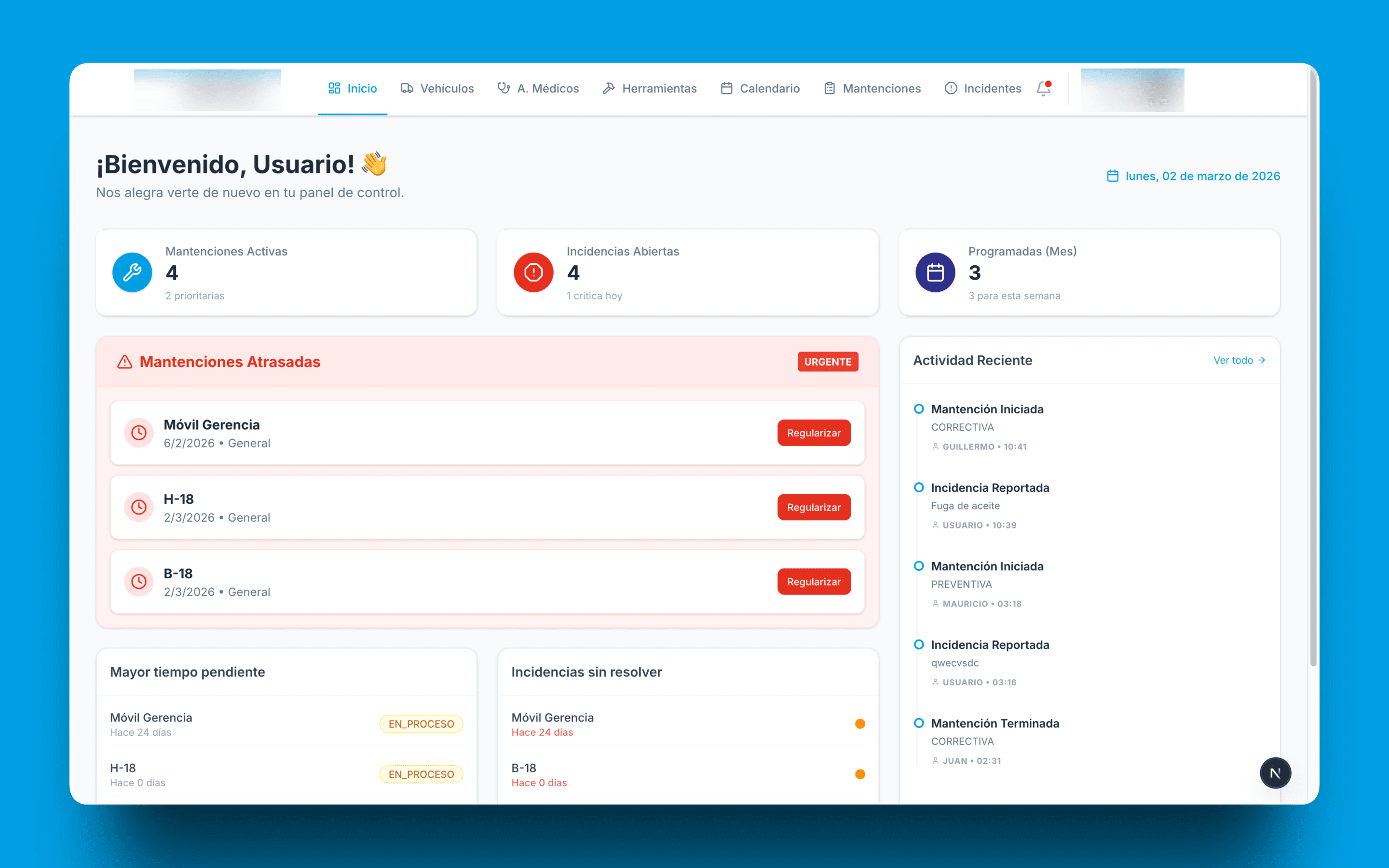Sistema CMMS (Mantenimiento) screenshot 1